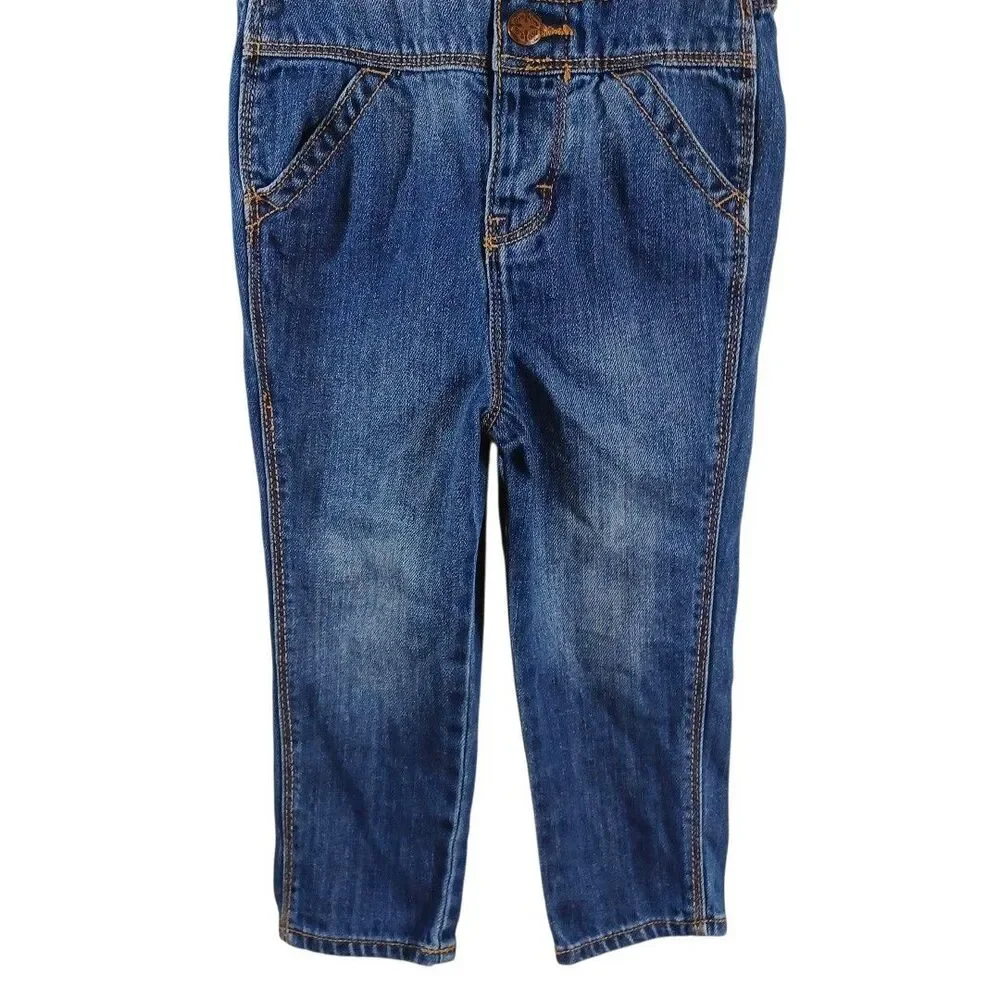 OshKosh B’gosh 2T Girls Denim Jean Bibs Overalls  Heart Pocket Button Cotton